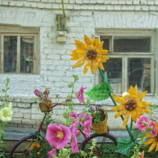 Sonnenblumen vor Hauswand