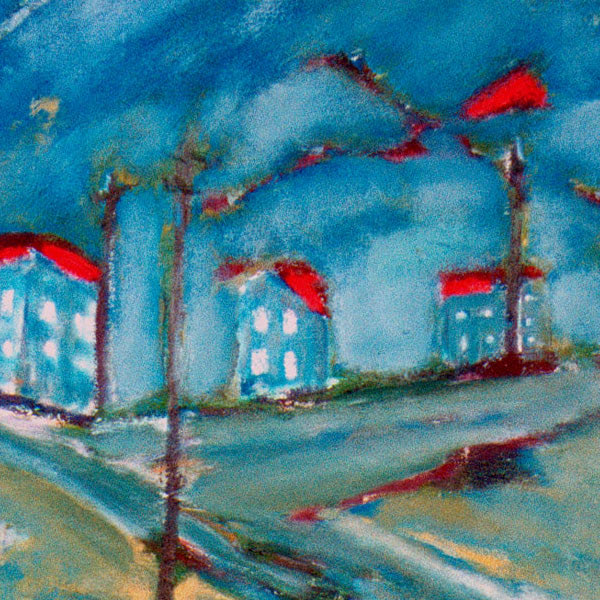 Blaue Häuser, Öl/Mischtechnik, 40x50cm, 1997