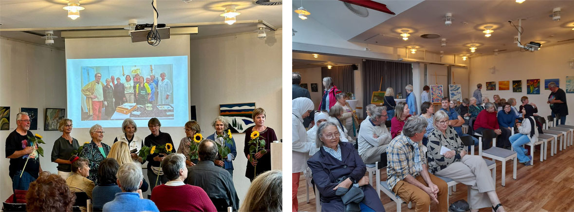 VHS Teilnehmerinnen und Zuschauer bei der Jubiläumsausstellung im Bürgerhaus Bad Oldesloe