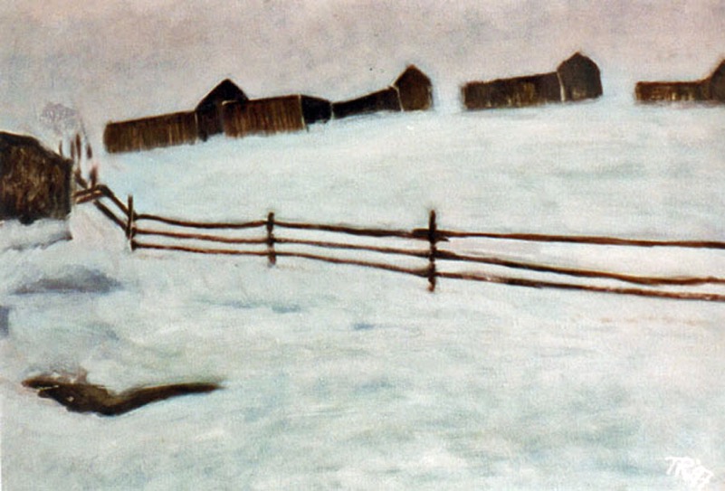 Dorf im Schnee, Ölbild 1997